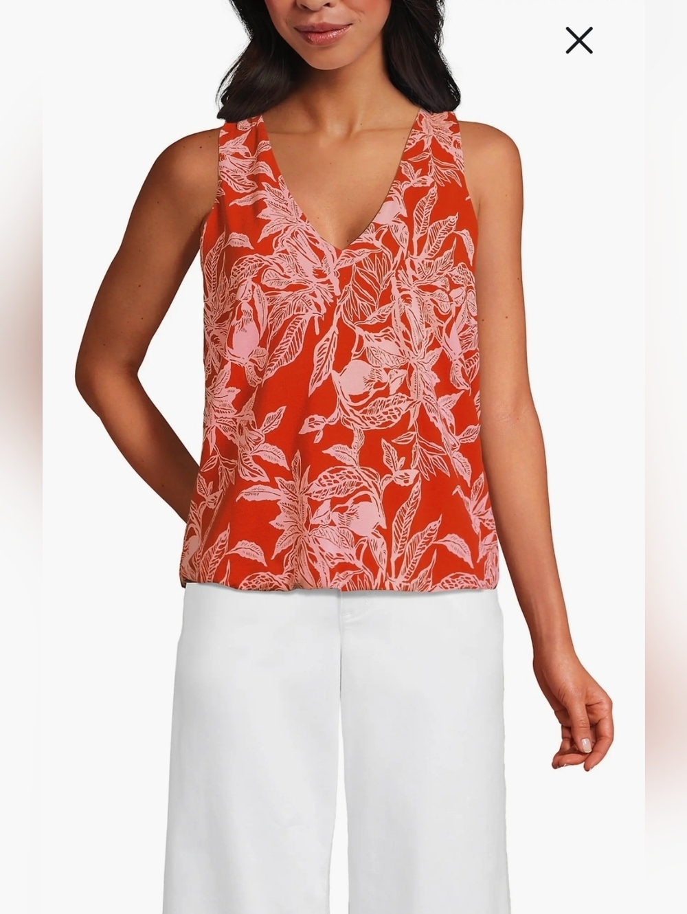 Lands' End Lightweight Jersey Blouson V-Neck Tie Back Tank Top Plus Size 1x
